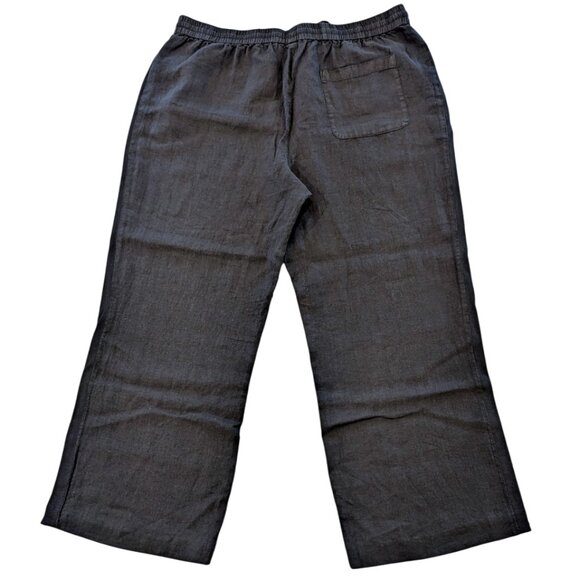 THE WHITE CO. 100% Linen Pants 14 Black Cotton Side Stripe Drawstring Pockets - Picture 5 of 6